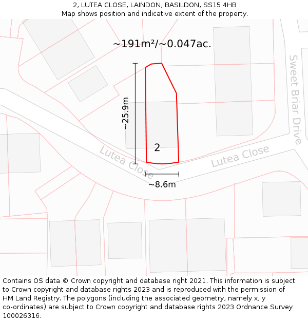 2, LUTEA CLOSE, LAINDON, BASILDON, SS15 4HB: Plot and title map