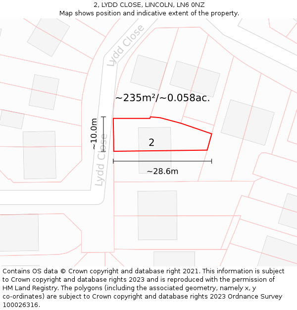 2, LYDD CLOSE, LINCOLN, LN6 0NZ: Plot and title map