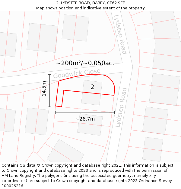 2, LYDSTEP ROAD, BARRY, CF62 9EB: Plot and title map