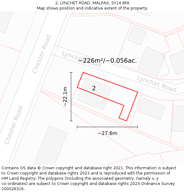 2, LYNCHET ROAD, MALPAS, SY14 8FA: Plot and title map