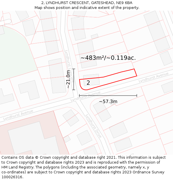 2, LYNDHURST CRESCENT, GATESHEAD, NE9 6BA: Plot and title map
