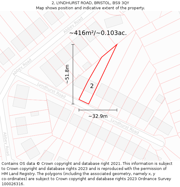 2, LYNDHURST ROAD, BRISTOL, BS9 3QY: Plot and title map