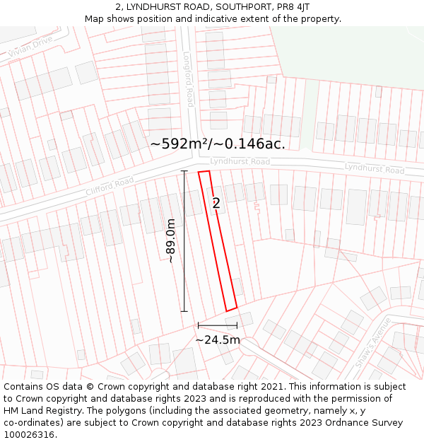 2, LYNDHURST ROAD, SOUTHPORT, PR8 4JT: Plot and title map