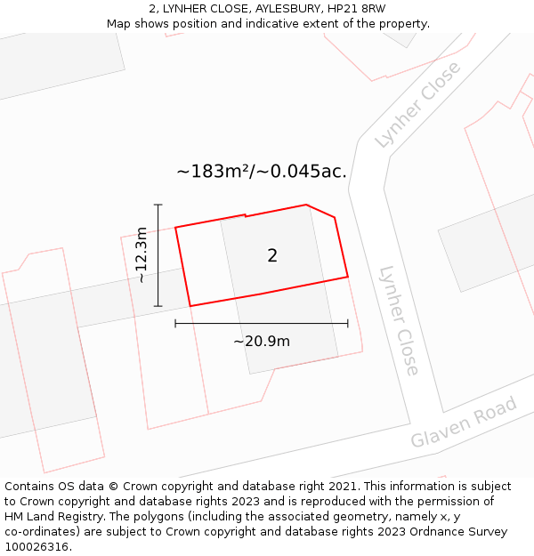2, LYNHER CLOSE, AYLESBURY, HP21 8RW: Plot and title map