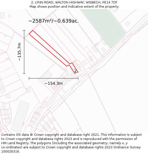 2, LYNN ROAD, WALTON HIGHWAY, WISBECH, PE14 7DF: Plot and title map