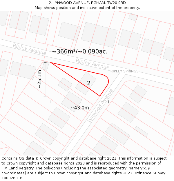2, LYNWOOD AVENUE, EGHAM, TW20 9RD: Plot and title map