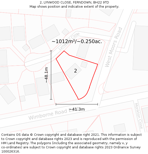 2, LYNWOOD CLOSE, FERNDOWN, BH22 9TD: Plot and title map
