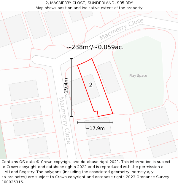 2, MACMERRY CLOSE, SUNDERLAND, SR5 3DY: Plot and title map