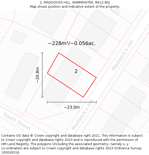 2, MADDOCKS HILL, WARMINSTER, BA12 8DJ: Plot and title map