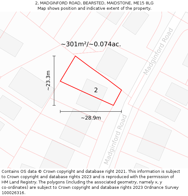 2, MADGINFORD ROAD, BEARSTED, MAIDSTONE, ME15 8LG: Plot and title map