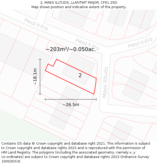 2, MAES ILLTUDS, LLANTWIT MAJOR, CF61 2SD: Plot and title map