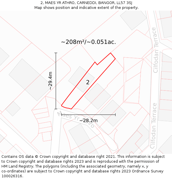 2, MAES YR ATHRO, CARNEDDI, BANGOR, LL57 3SJ: Plot and title map