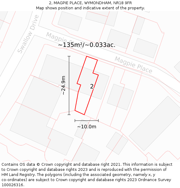 2, MAGPIE PLACE, WYMONDHAM, NR18 9FR: Plot and title map