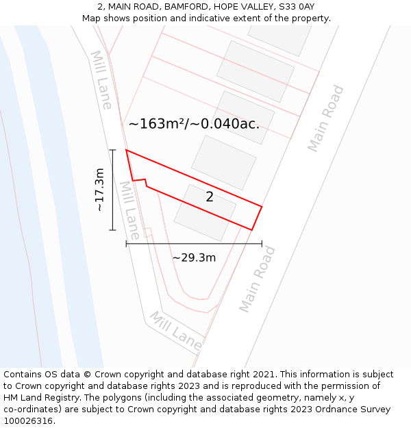 2, MAIN ROAD, BAMFORD, HOPE VALLEY, S33 0AY: Plot and title map