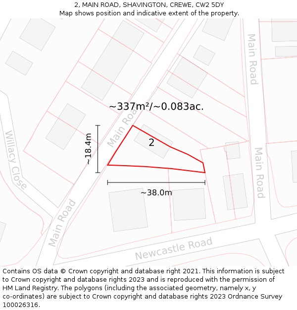 2, MAIN ROAD, SHAVINGTON, CREWE, CW2 5DY: Plot and title map