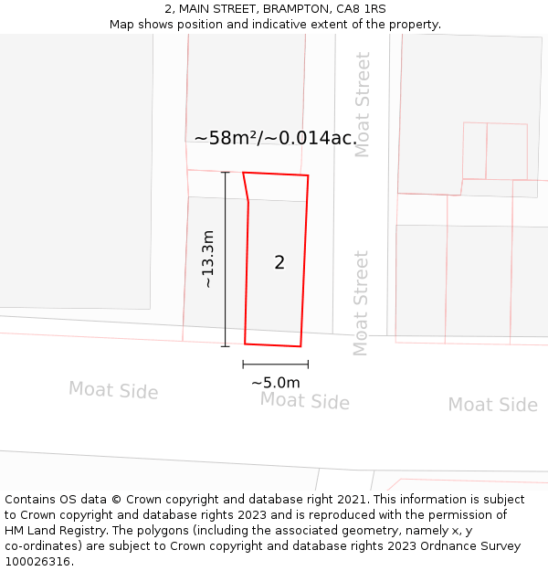 2, MAIN STREET, BRAMPTON, CA8 1RS: Plot and title map