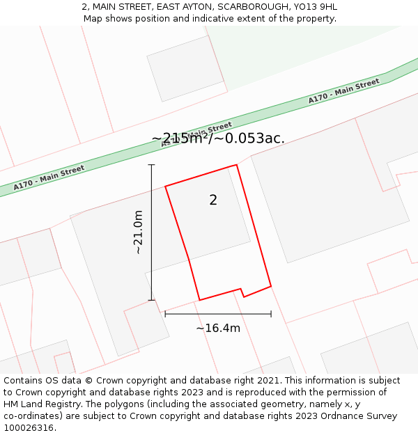 2, MAIN STREET, EAST AYTON, SCARBOROUGH, YO13 9HL: Plot and title map