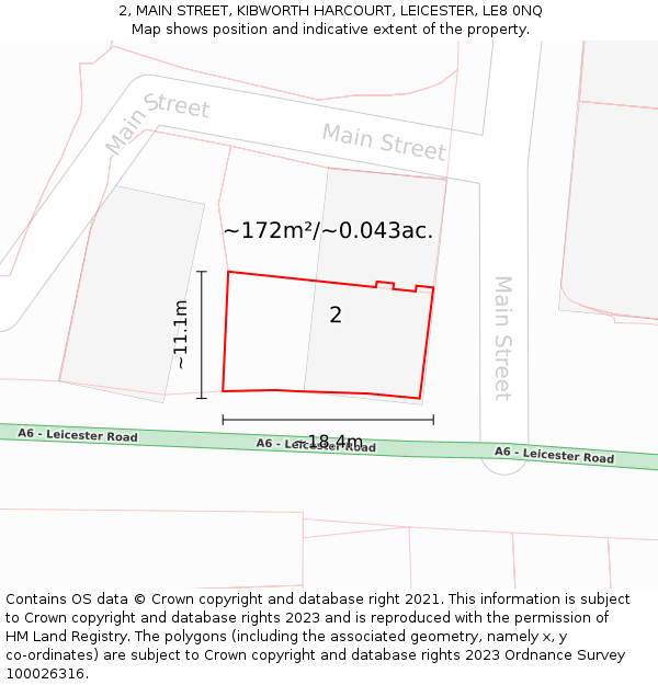 2, MAIN STREET, KIBWORTH HARCOURT, LEICESTER, LE8 0NQ: Plot and title map