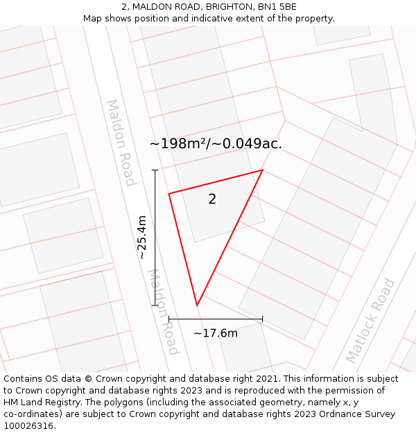 2, MALDON ROAD, BRIGHTON, BN1 5BE: Plot and title map