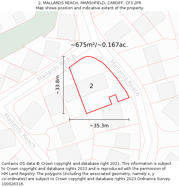 2, MALLARDS REACH, MARSHFIELD, CARDIFF, CF3 2PR: Plot and title map