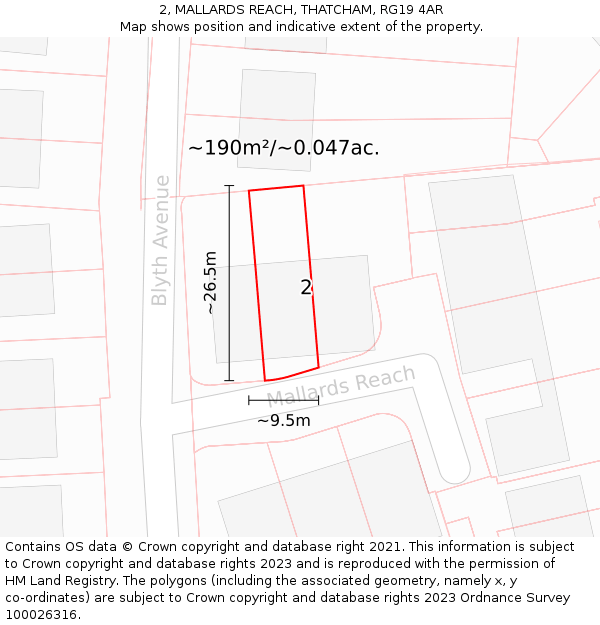 2, MALLARDS REACH, THATCHAM, RG19 4AR: Plot and title map