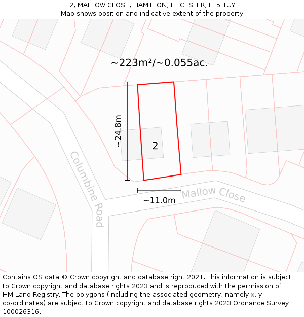 2, MALLOW CLOSE, HAMILTON, LEICESTER, LE5 1UY: Plot and title map