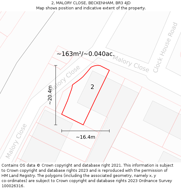 2, MALORY CLOSE, BECKENHAM, BR3 4JD: Plot and title map