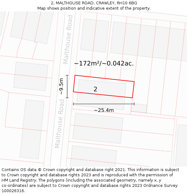 2, MALTHOUSE ROAD, CRAWLEY, RH10 6BG: Plot and title map