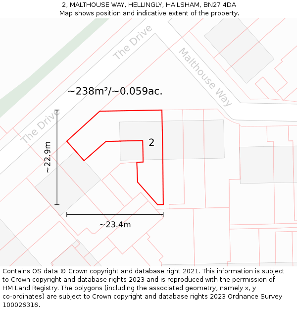 2, MALTHOUSE WAY, HELLINGLY, HAILSHAM, BN27 4DA: Plot and title map