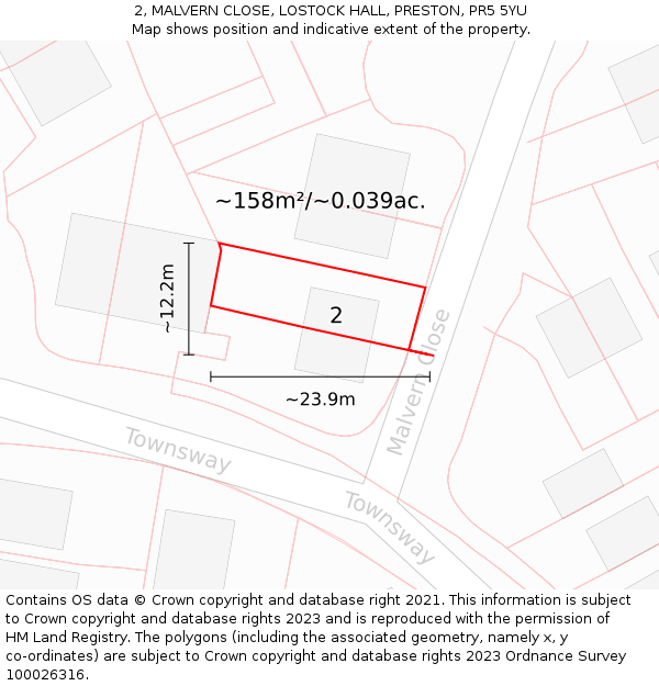 2, MALVERN CLOSE, LOSTOCK HALL, PRESTON, PR5 5YU: Plot and title map
