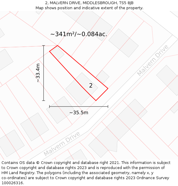 2, MALVERN DRIVE, MIDDLESBROUGH, TS5 8JB: Plot and title map
