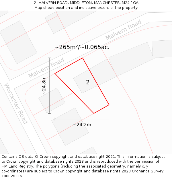 2, MALVERN ROAD, MIDDLETON, MANCHESTER, M24 1GA: Plot and title map