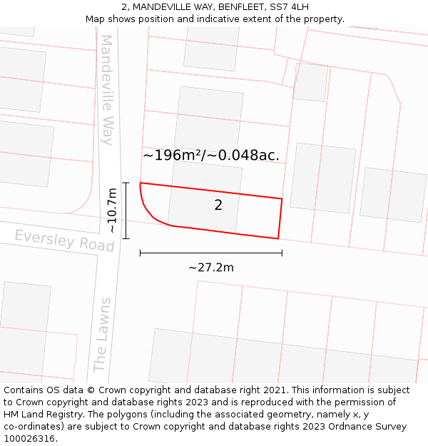 2, MANDEVILLE WAY, BENFLEET, SS7 4LH: Plot and title map
