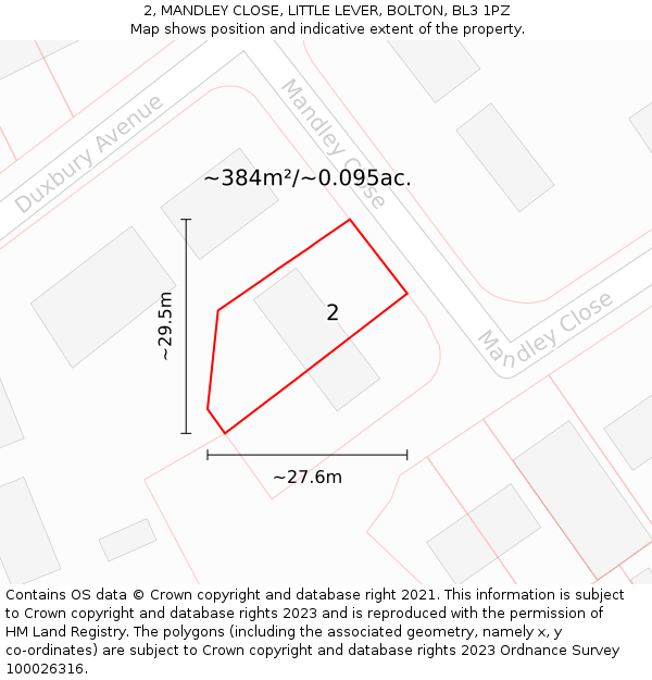 2, MANDLEY CLOSE, LITTLE LEVER, BOLTON, BL3 1PZ: Plot and title map