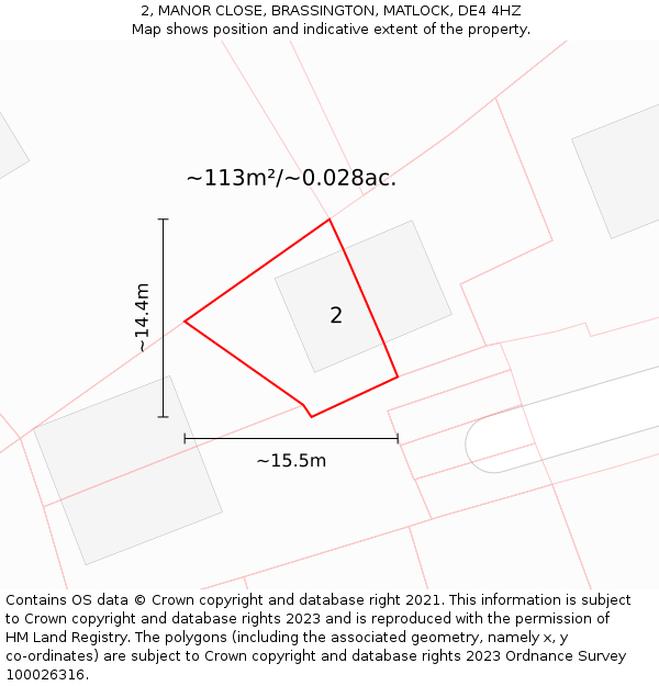 2, MANOR CLOSE, BRASSINGTON, MATLOCK, DE4 4HZ: Plot and title map