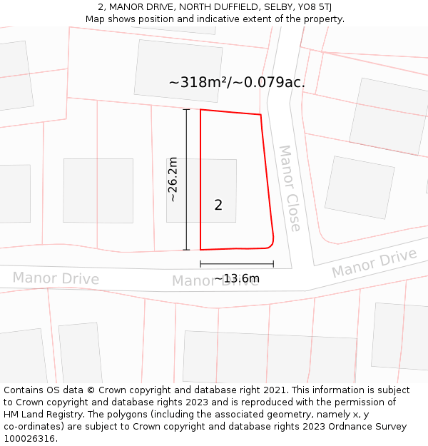 2, MANOR DRIVE, NORTH DUFFIELD, SELBY, YO8 5TJ: Plot and title map