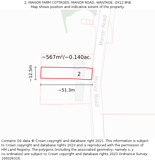 2, MANOR FARM COTTAGES, MANOR ROAD, WANTAGE, OX12 8NE: Plot and title map