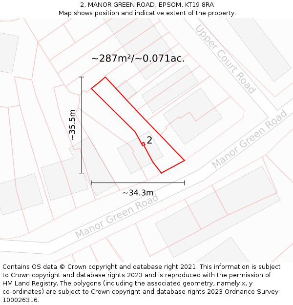 2, MANOR GREEN ROAD, EPSOM, KT19 8RA: Plot and title map