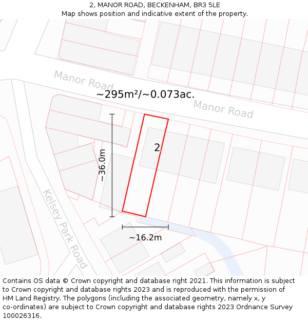 2, MANOR ROAD, BECKENHAM, BR3 5LE: Plot and title map