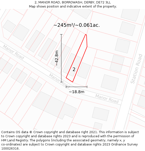 2, MANOR ROAD, BORROWASH, DERBY, DE72 3LL: Plot and title map