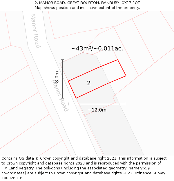 2, MANOR ROAD, GREAT BOURTON, BANBURY, OX17 1QT: Plot and title map