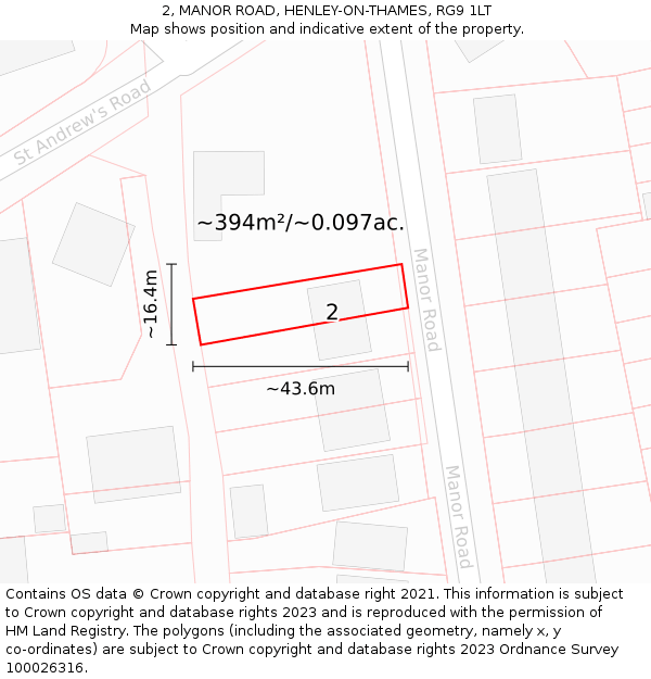 2, MANOR ROAD, HENLEY-ON-THAMES, RG9 1LT: Plot and title map