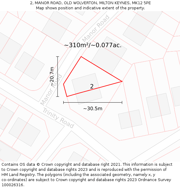 2, MANOR ROAD, OLD WOLVERTON, MILTON KEYNES, MK12 5PE: Plot and title map