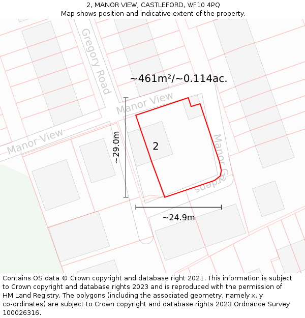 2, MANOR VIEW, CASTLEFORD, WF10 4PQ: Plot and title map