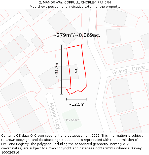 2, MANOR WAY, COPPULL, CHORLEY, PR7 5FH: Plot and title map