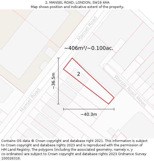 2, MANSEL ROAD, LONDON, SW19 4AA: Plot and title map