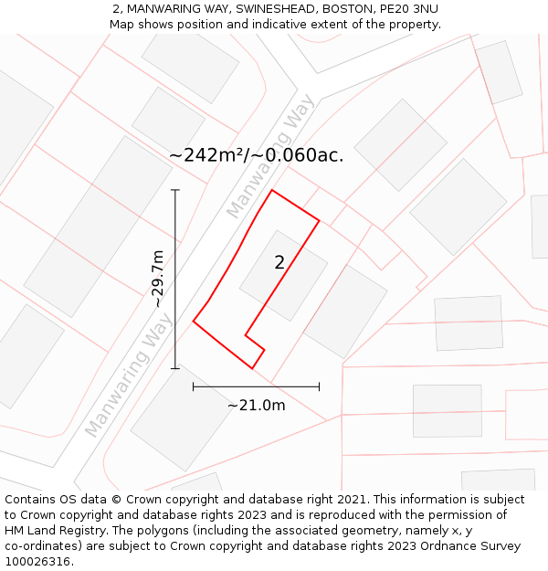 2, MANWARING WAY, SWINESHEAD, BOSTON, PE20 3NU: Plot and title map