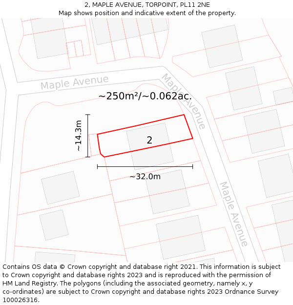 2, MAPLE AVENUE, TORPOINT, PL11 2NE: Plot and title map