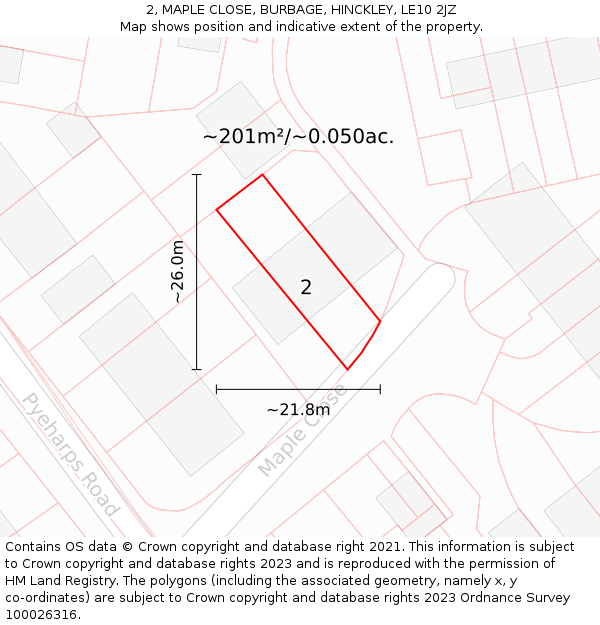 2, MAPLE CLOSE, BURBAGE, HINCKLEY, LE10 2JZ: Plot and title map