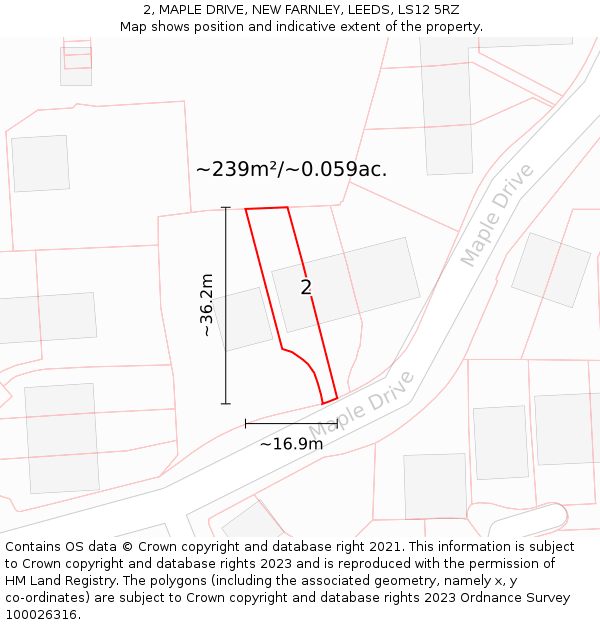 2, MAPLE DRIVE, NEW FARNLEY, LEEDS, LS12 5RZ: Plot and title map